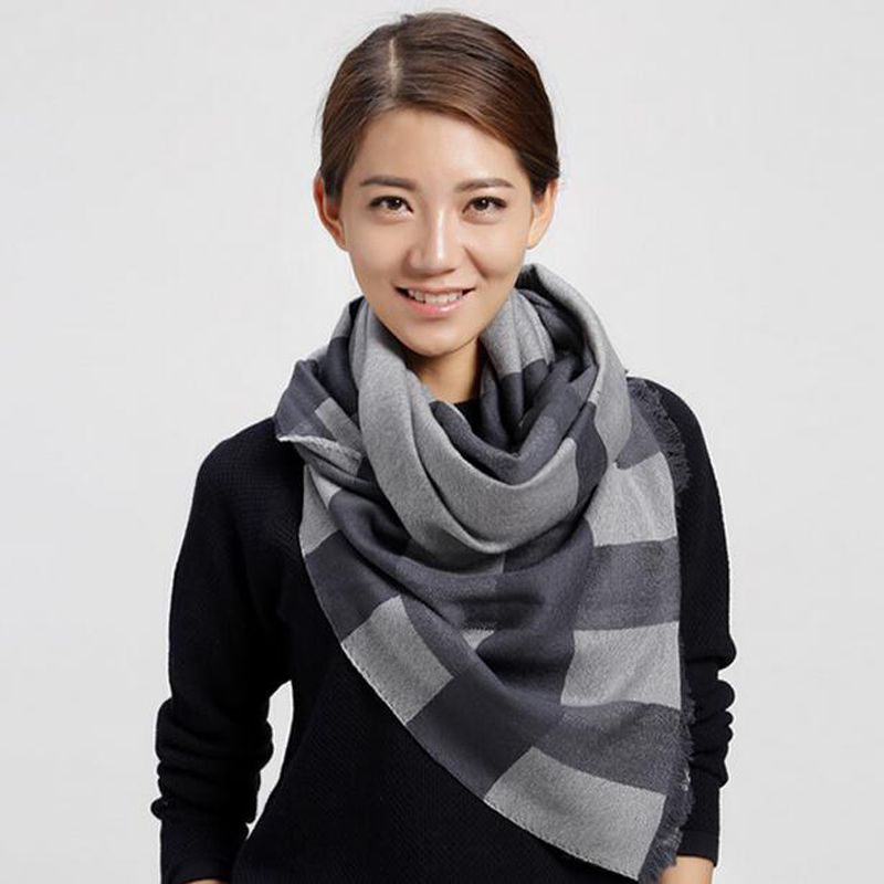 Soft Wool Scarves Black Striped Women Winter Scarf